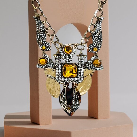 NEW Topaz Crystal Gold CZ Rhinestone Baroque #Royaltycore Statement Necklace - Picture 1 of 5